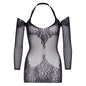 LEG AVENUE - TWIST HALTER LACE MINI DRESS ONE SIZE