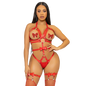 LEG AVENUE - KINK - STUDDED O-RING HARNESS TEDDY SIZE S - RED