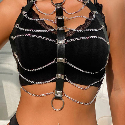 SUBBLIME - CHEST HARNESS LEATHER CHAINS BLACK ONE SIZE