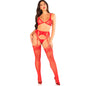 LEG AVENUE - BRA + THONG + STOCKINGS  RED ONE SIZE