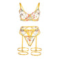 SUBBLIME - 954345 BRA + THONG + GARTER BELT FLORAL DESIGN YELLOW S/M