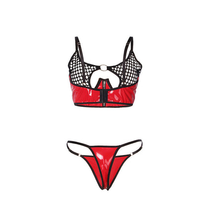 SUBBLIME - 955540 RED PATENT LEATHER MESH ZIPPER BRA SET L/XL